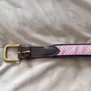 Vineyard Vines Pink and Brown Belt with Gold Buckle